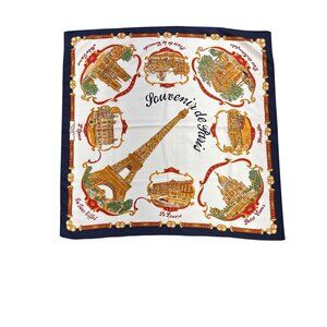 Vintage Souvenir De Paris Lahmy Polyester Scarf Eiffel Tower & Landmark Print Na